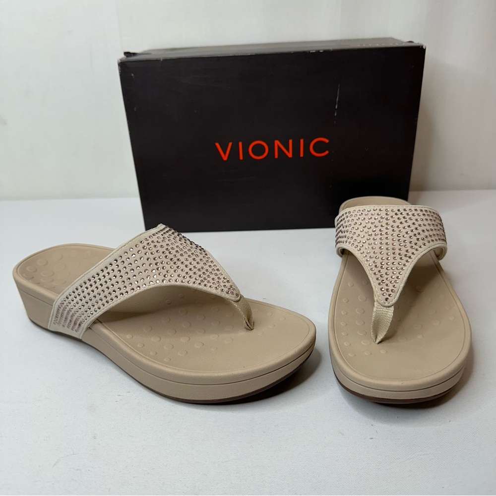 Vionic ❤️ Women's pacific Naples Champagne Gem embellishment Sandals Sz 9